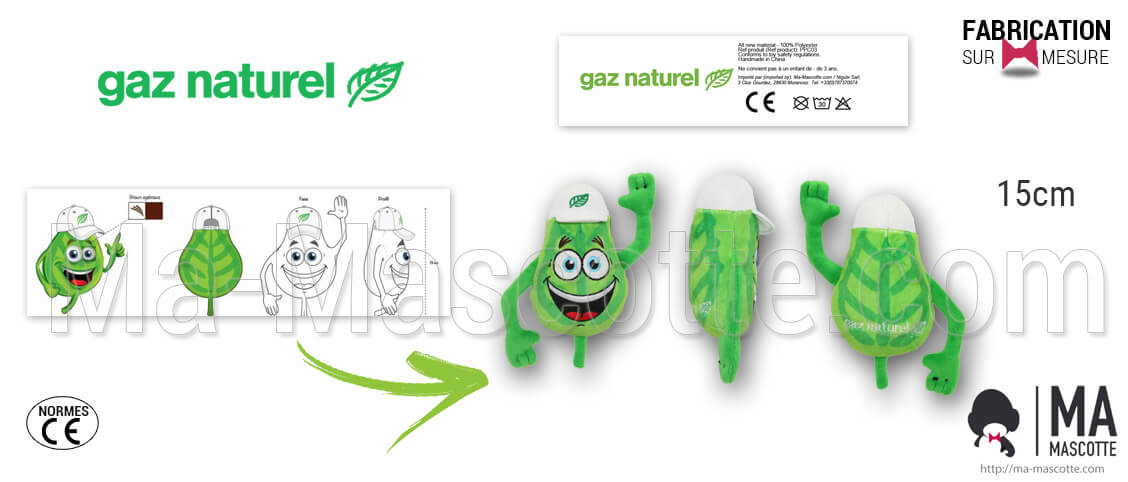 Fabrication Peluche Sur Mesure feuille GAZ NATUREL (peluche objet sur mesure).