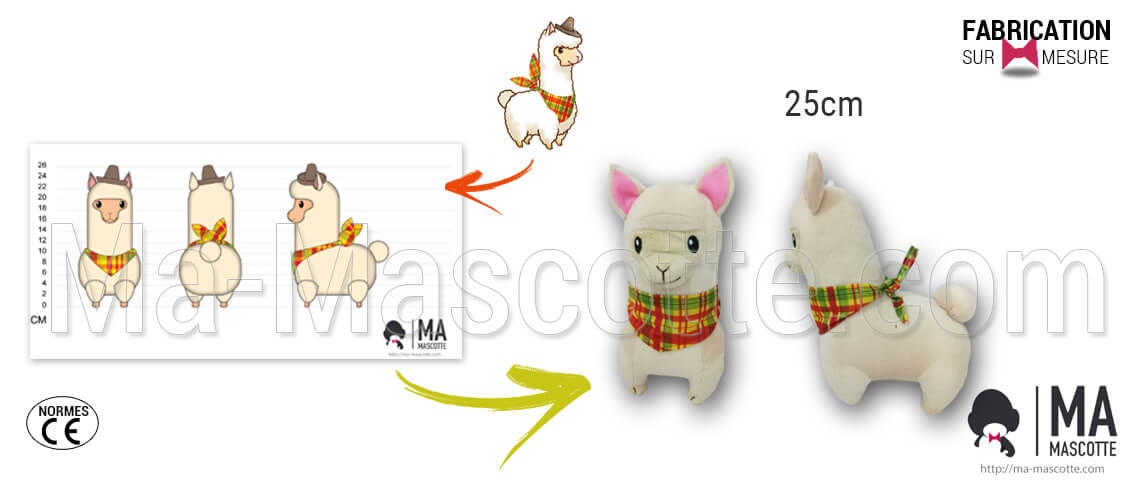 Fabrication Peluche Sur Mesure lama AYUNI (peluche animal sur mesure).