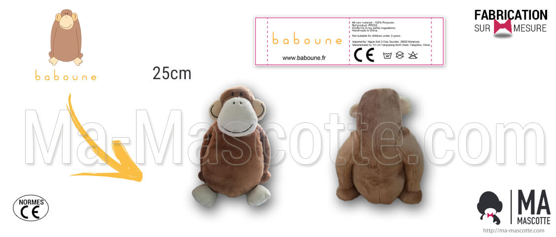 Fabrication Peluche Sur Mesure singe BABOUNE (peluche animal sur mesure).