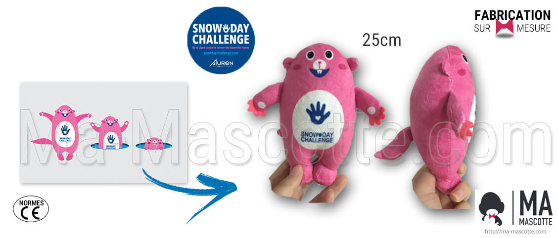Fabrication Peluche Sur Mesure marmotte snow day challenge. Peluche Publicitaire.