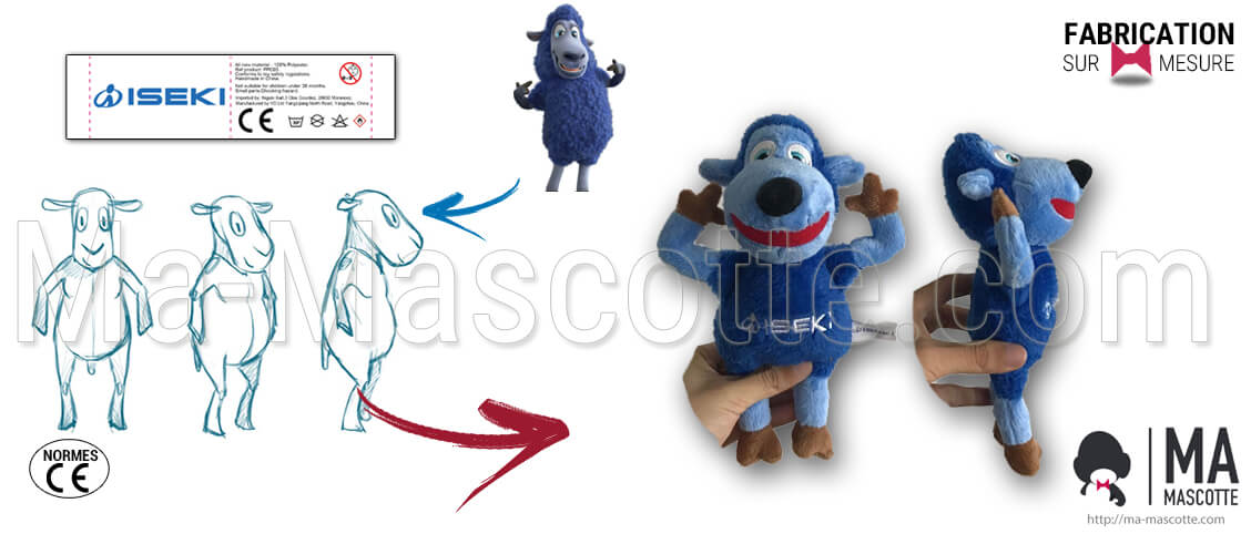 Fabrication Peluche Sur Mesure mouton iseki. Peluche Publicitaire.