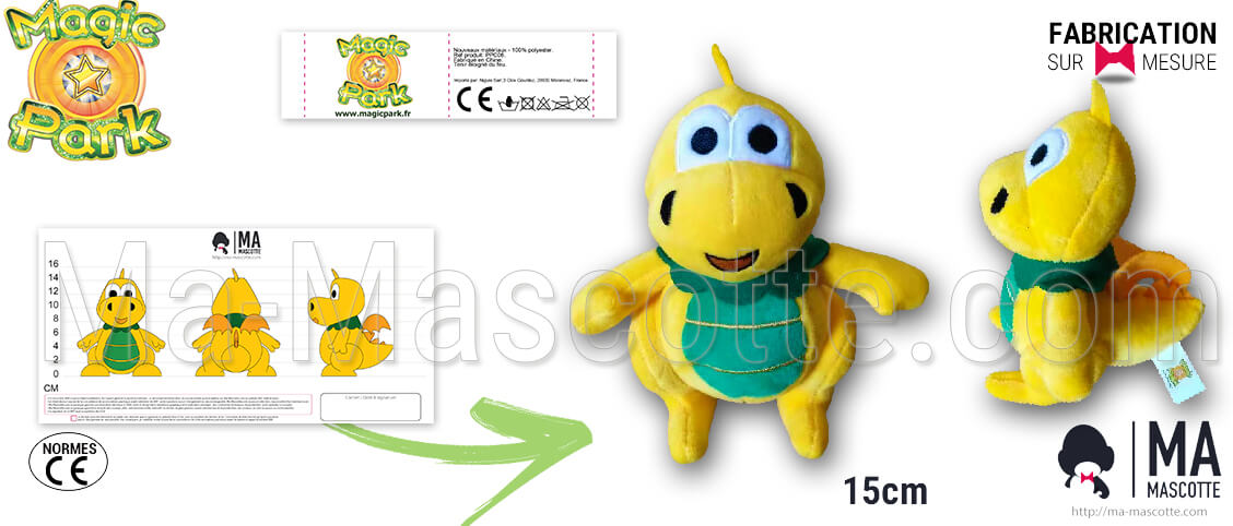 Custom plush toy supplier for amusement park. Yellow dragon plush toy for Magic Park.