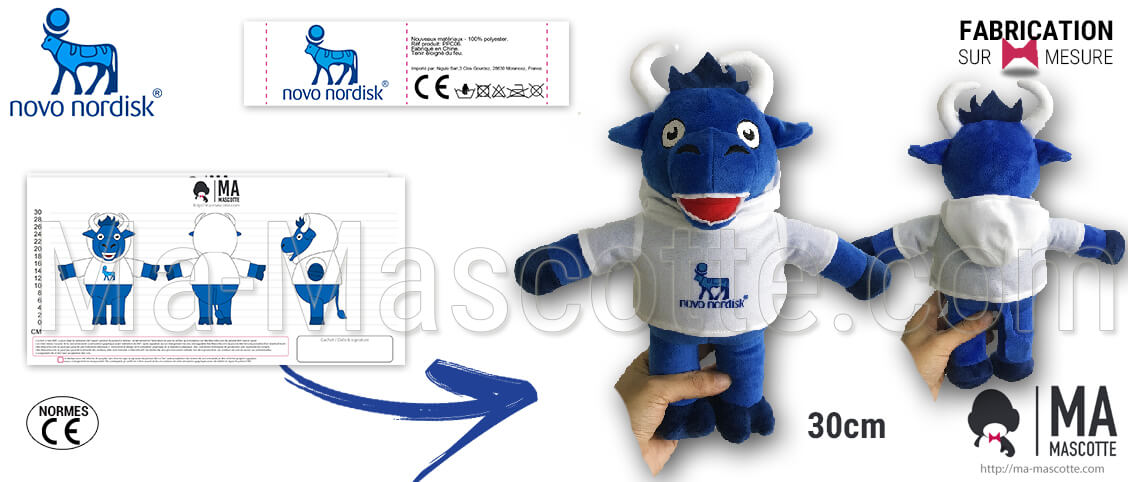 Blue cow plush for Novo Nordisk. Special and custom made of a blue cow plush with a t-shirt.
