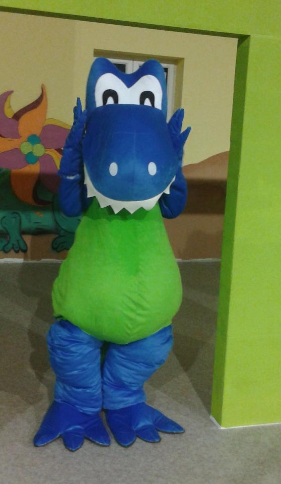 mascotte dinosaure bleu