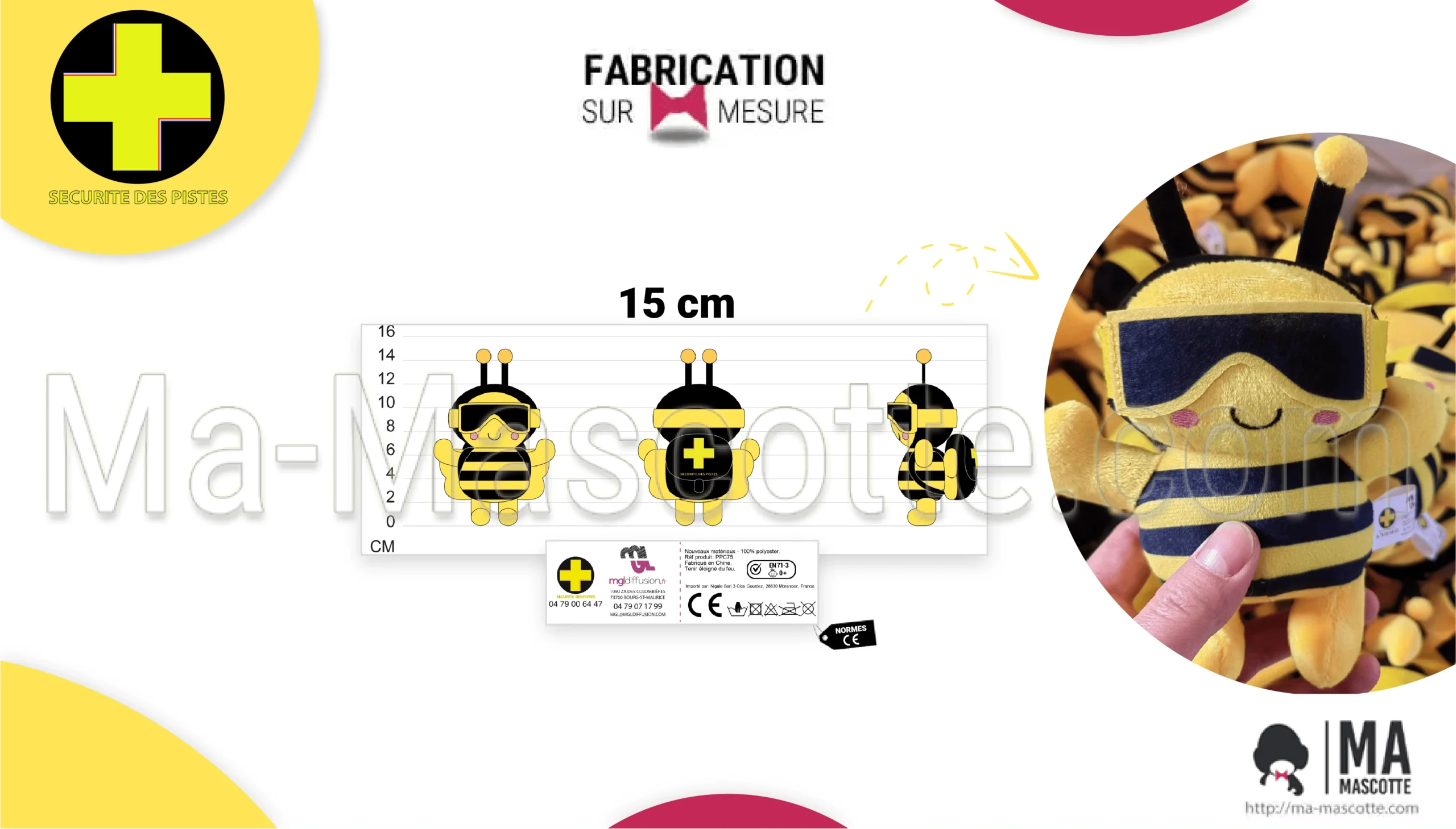 peluche sur mesure abeille sécurité des pistes